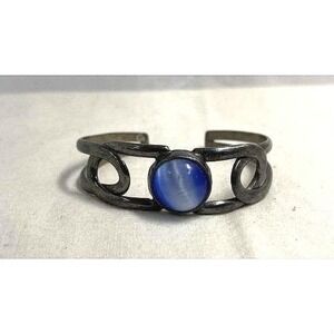 Vintage Mexico 925 Sterling Silver Blue Moonstone Cuff Bracelet Taxco Style